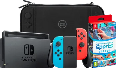 Nintendo Switch Rot/Blau + Nintendo Switch Sports + Bluebuilt Travel Case