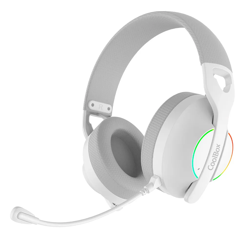 Kopfhörer CoolBox WB01 Kabellos/Bluetooth/3.5 mm Gaming mit Noise Cancelling, Mikrofon, RGB Weiß