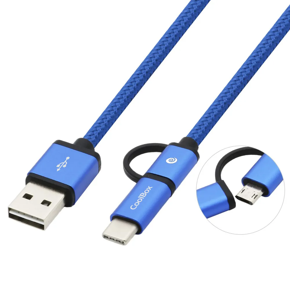CoolBox Multi USB 2.0 MicroUSB/USB-C Kabel 1m Blau