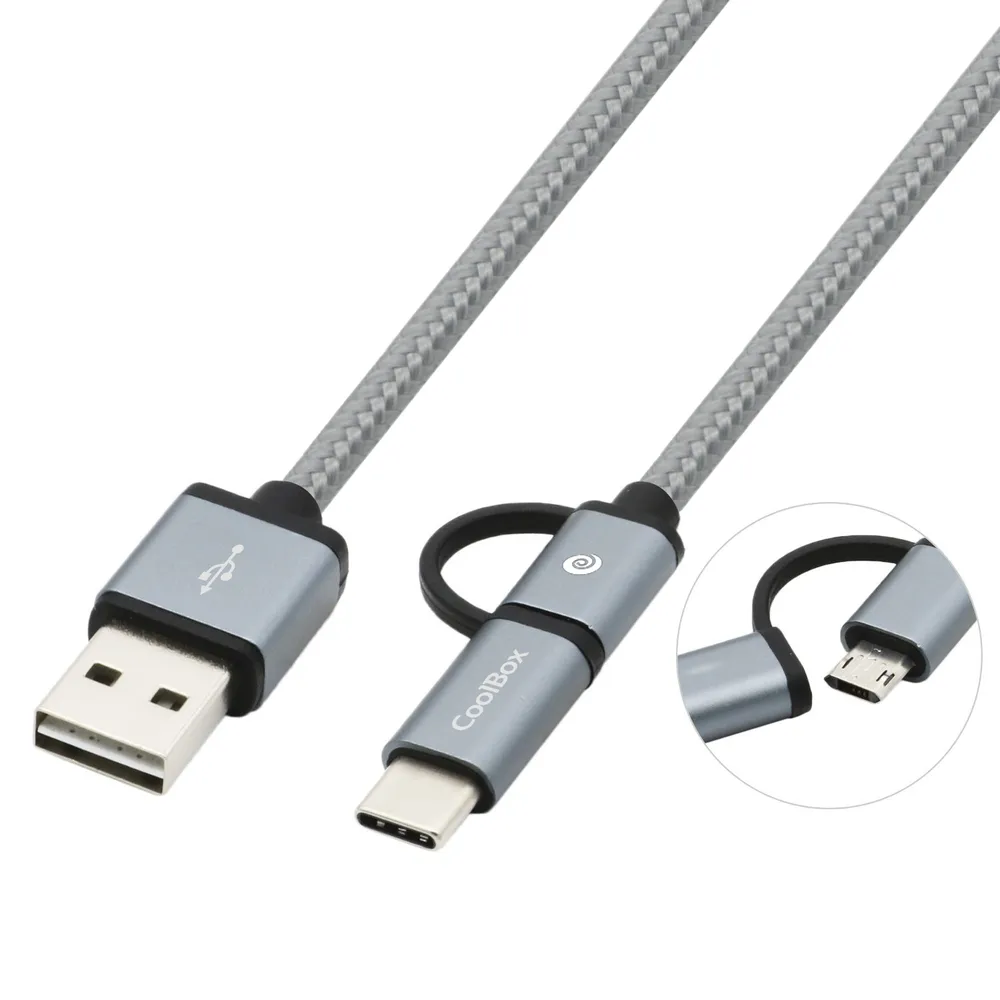 CoolBox Multi USB 2.0 MicroUSB/USB-C Kabel 1m Grau