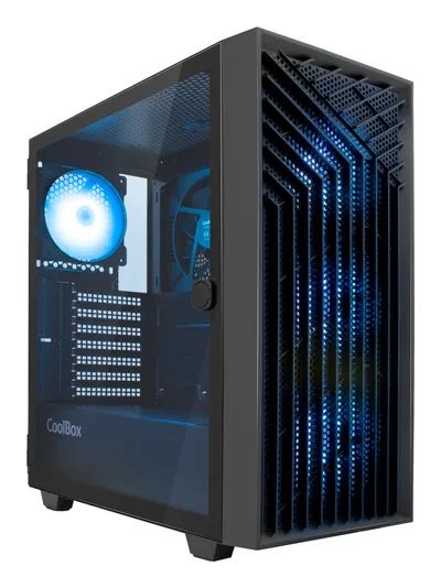 Gehäuse Coolbox GA300 Gridline ARGB Black mit 5 Lüftern und gehärtetem Glas