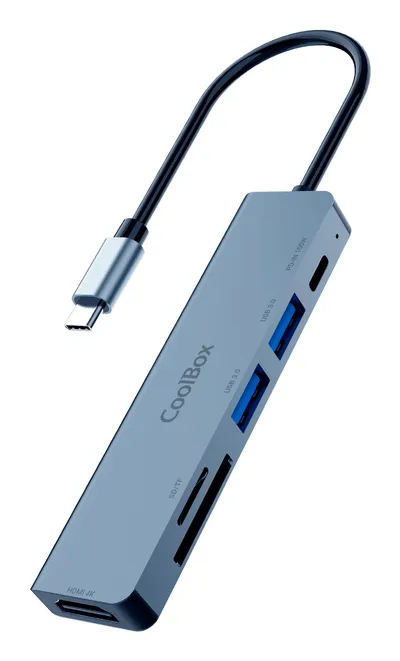 Dockingstation CoolBox miniDock C61 USB-C HDMI 4K 2xUSB-A USB-C PD SD/microSD Aluminium Grau