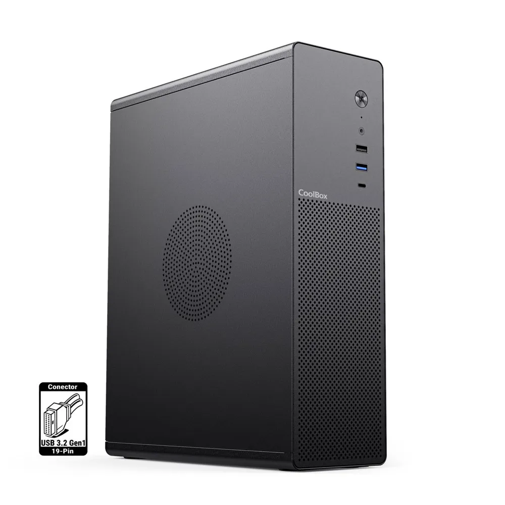 PC-Gehäuse CoolBox T100 Slim Micro ATX USB-C 3.2 Gen1 Schwarz Full Metal