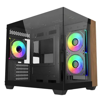 PC-Gehäuse Cooler Master Elite 481 Wood Mini Tower Schwarz ITX mATX RGB Glas