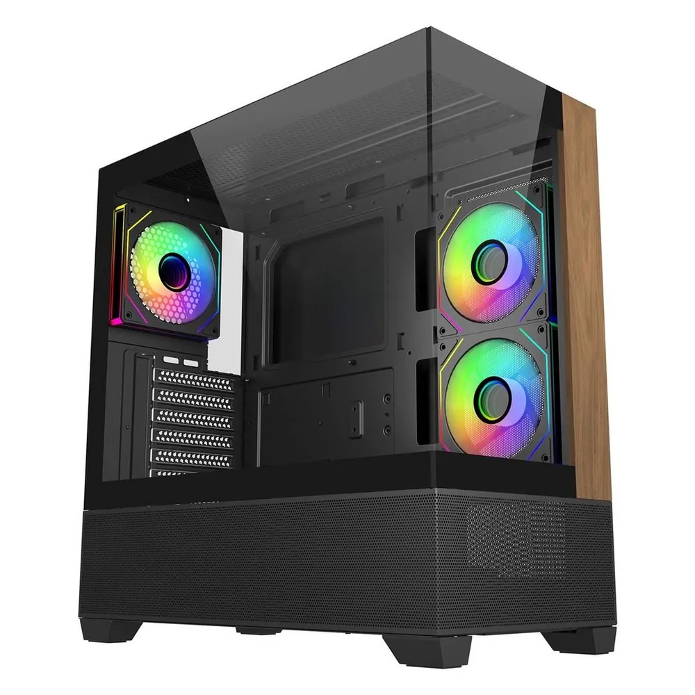PC-Gehäuse Cooler Master Elite 690 Wood Midi Tower ATX RGB Glas Holz
