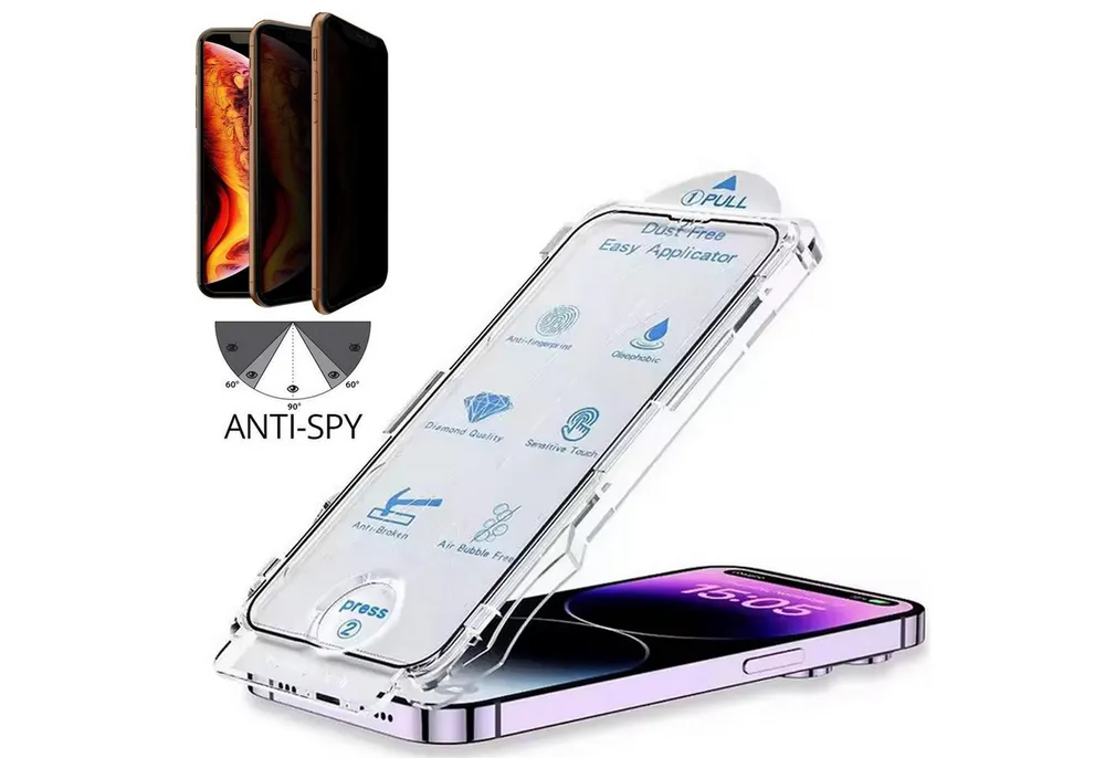 CoolGadget Displayschutzfolie Sichtschutz Panzerfolie für iPhone 16 Pro Max, mit Aufbringhilfe, 2x Privacy Glas Folie Anti-Spy Schutzfolie inkl. Montage Rahmen
