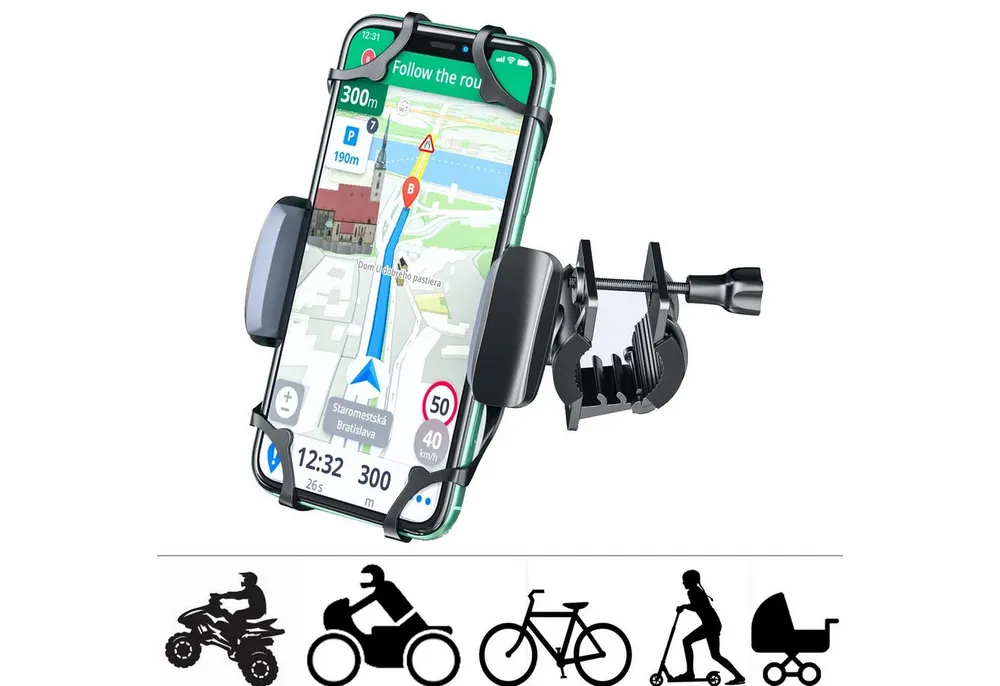 CoolGadget Handy-Halterung Fahrrad Gummiband, (bis 6,5 Zoll, Smartphone Handy Halter für Motorrad Bike Roller Scooter)