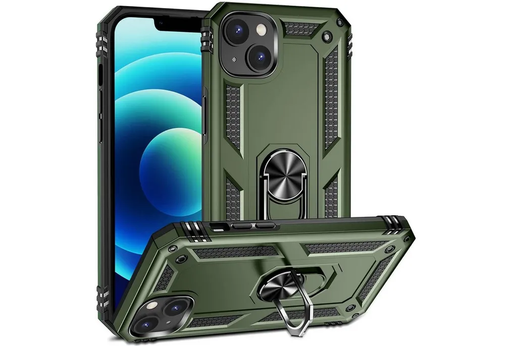 CoolGadget Handyhülle Armor Shield Case für Apple iPhone 15 6,1 Zoll, Outdoor Cover mit Magnet Ringhalterung Handy Hülle für iPhone 15