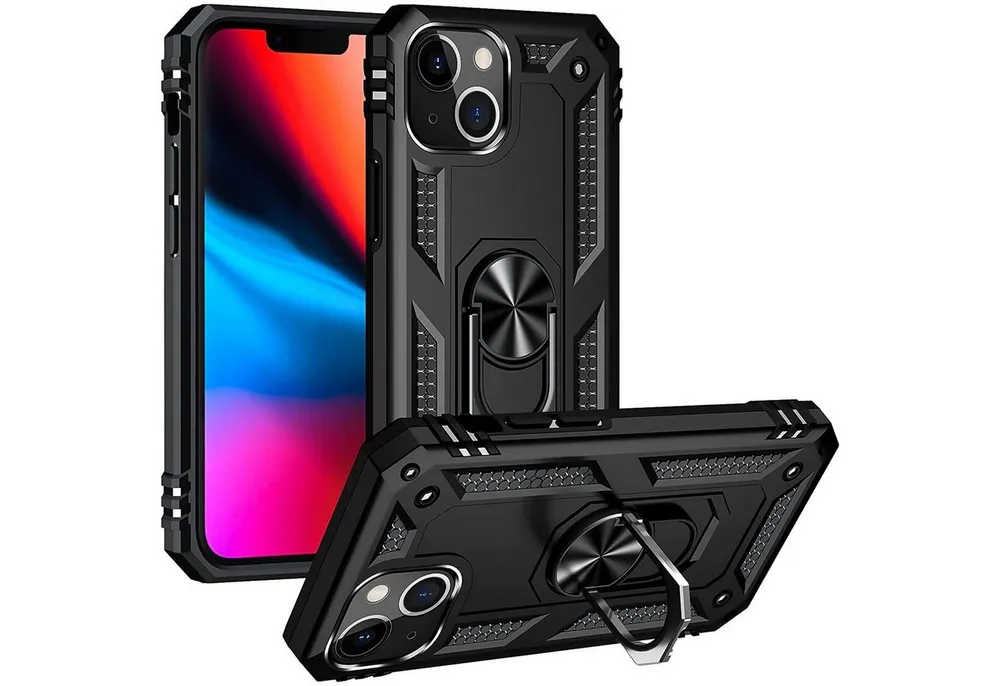 CoolGadget Handyhülle Armor Shield Case für Apple iPhone 13 6,1 Zoll, Outdoor Cover mit Magnet Ringhalterung Handy Hülle für iPhone 13