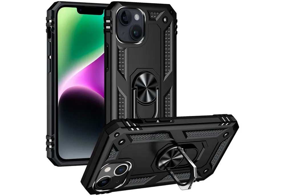 CoolGadget Handyhülle Armor Shield Case für Apple iPhone 14 6,1 Zoll, Outdoor Cover mit Magnet Ringhalterung Handy Hülle für iPhone 14