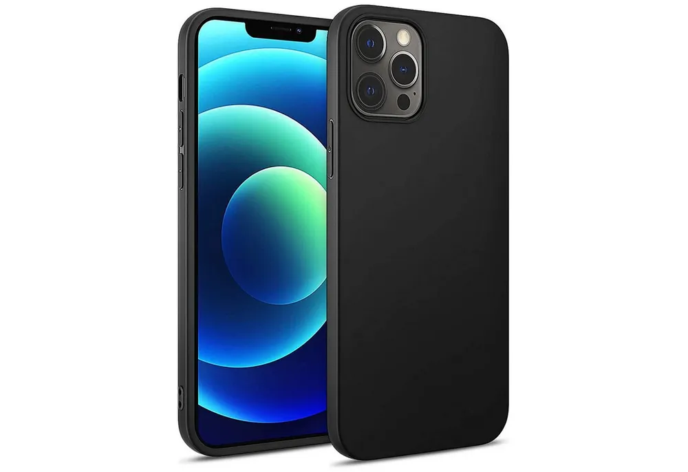 CoolGadget Handyhülle Handy Schutzhülle für Apple iPhone 12 / 12 Pro matt schwarz 6,1 Zoll, Silikon TPU Hülle Schutz Tasche Cover schlicht Slim Case