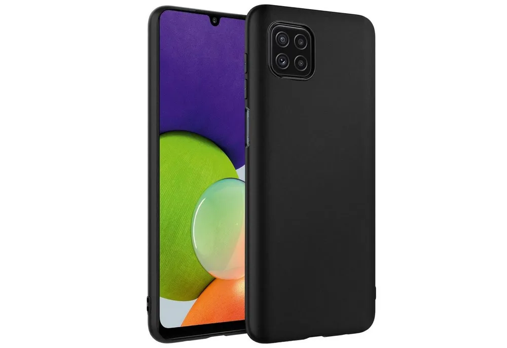 CoolGadget Handyhülle Handy Schutzhülle für Samsung Galaxy A22 5G matt schwarz 6,6 Zoll, Silikon TPU Hülle Schutz Tasche Cover schlicht Slim Case