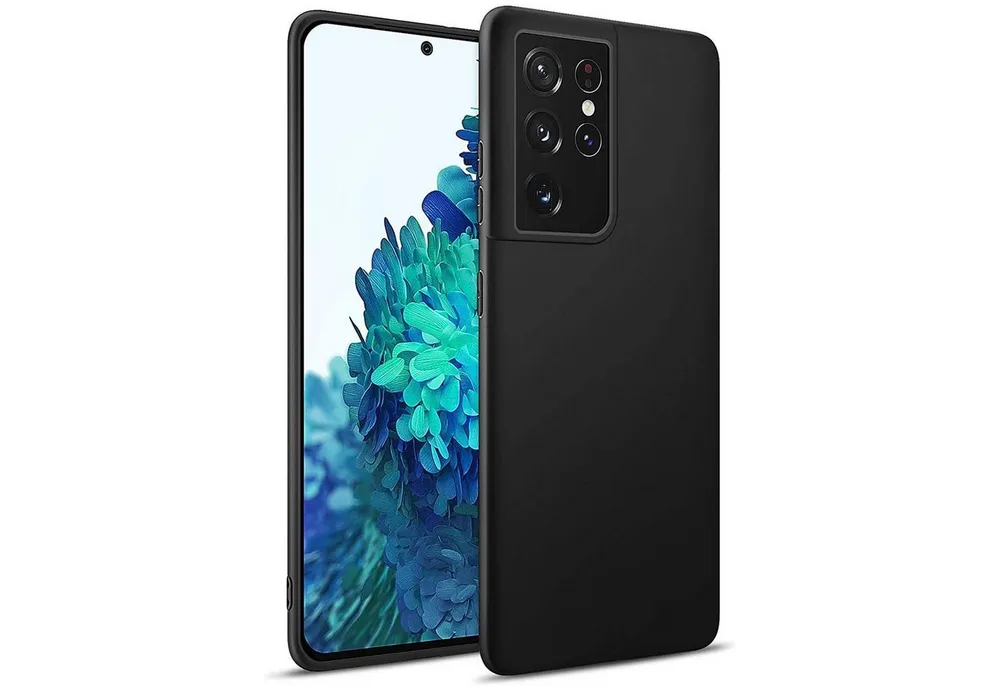 CoolGadget Handyhülle Handy Schutzhülle für Samsung Galaxy S21 Ultra matt schwarz 6,8 Zoll, Silikon TPU Hülle Schutz Tasche Cover schlicht Slim Case