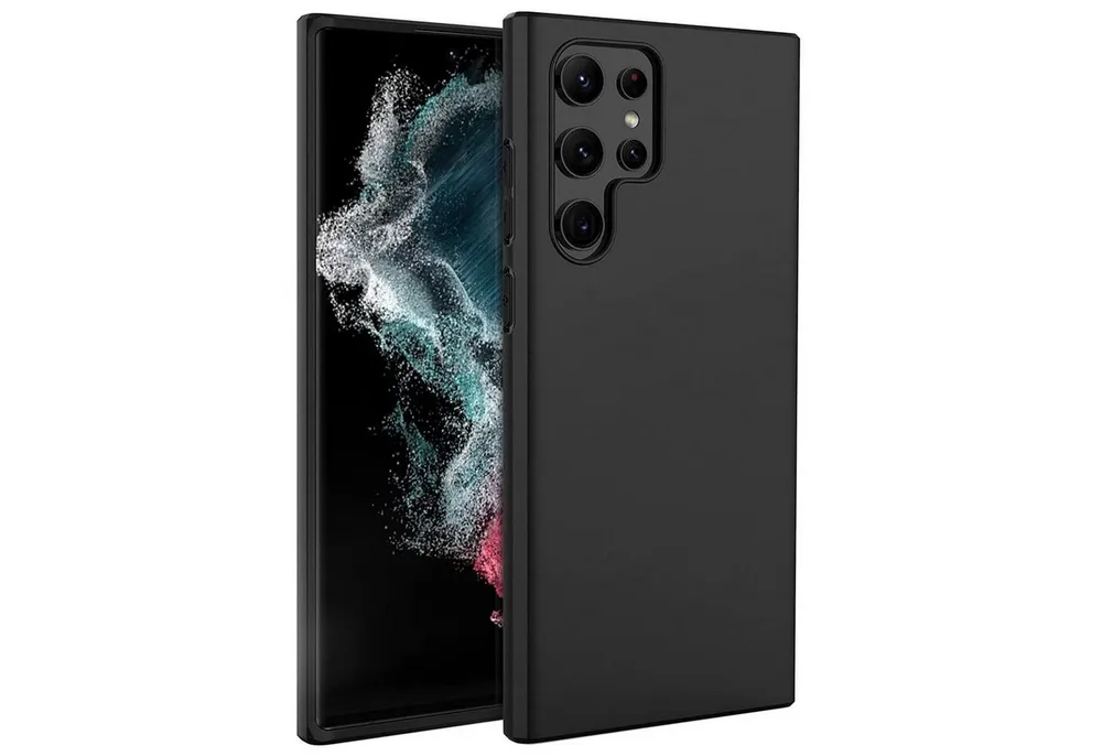 CoolGadget Handyhülle Handy Schutzhülle für Samsung Galaxy S22 Ultra matt schwarz 6,8 Zoll, Silikon TPU Hülle Schutz Tasche Cover schlicht Slim Case