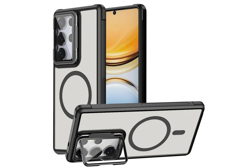 CoolGadget Handyhülle Hybrid CAM Handy Hülle für Samsung Galaxy S26 Ultra 6,9 Zoll, Kameraschutzglas klappbar Schutzhülle Metallring für Magsafe Zubehör