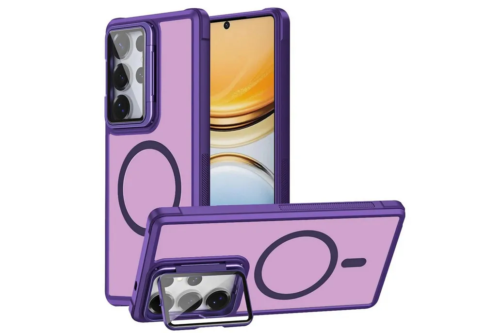 CoolGadget Handyhülle Hybrid CAM Handy Hülle für Samsung Galaxy S26 Ultra 6,9 Zoll, Kameraschutzglas klappbar Schutzhülle Metallring für Magsafe Zubehör