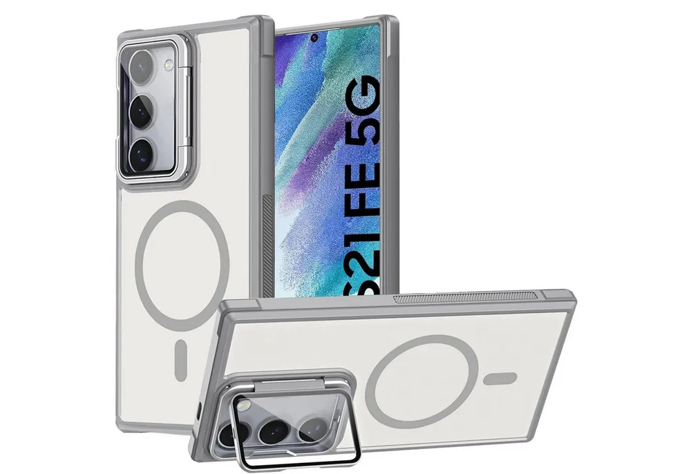 CoolGadget Handyhülle Hybrid CAM Handy Hülle für Samsung Galaxy S21 FE 6,4 Zoll, Kameraschutzglas klappbar Schutzhülle Metallring für Magsafe Zubehör