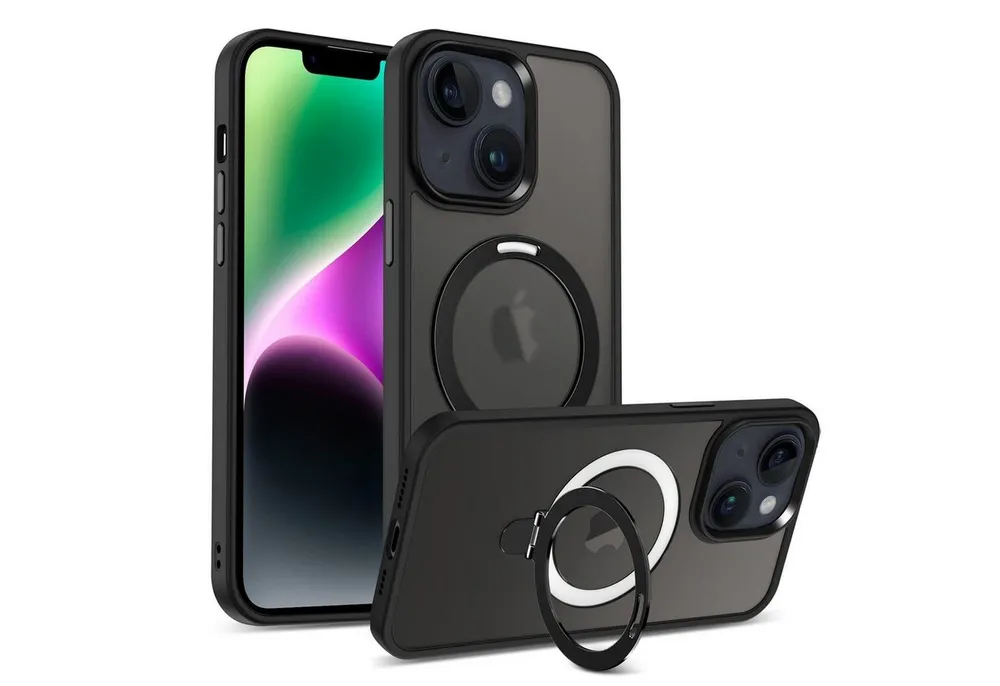 CoolGadget Handyhülle Hybrid Luxury Handy Case für iPhone 15 6,1 Zoll, Hülle Massiv Metallring aufklappbar Schutzhülle für Magsafe Zubehör