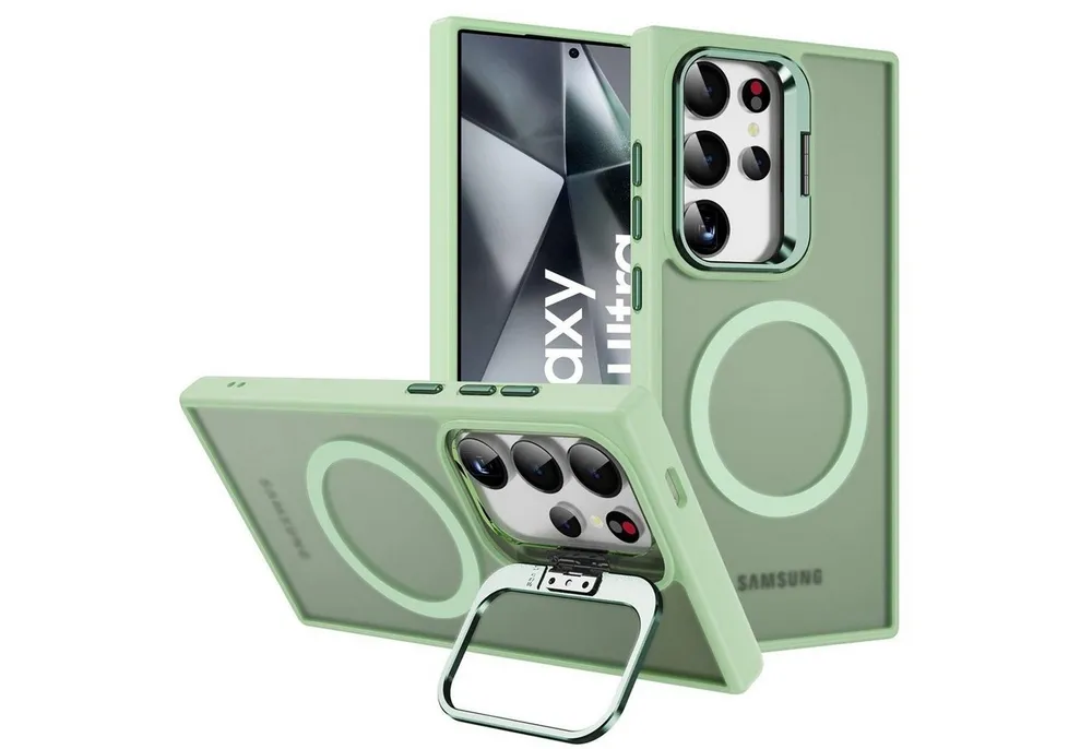 CoolGadget Handyhülle Hybrid Luxury Handy Case für Samsung Galaxy S24 Ultra 6,2 Zoll, Hülle Massiv Metallständer aufklappbar Schutzhülle für Magsafe Zubehör