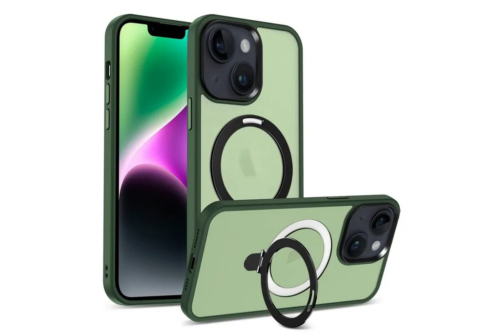 CoolGadget Handyhülle Hybrid Luxury Handy Case für iPhone 13 6,1 Zoll, Hülle Massiv Metallring aufklappbar Schutzhülle für Magsafe Zubehör