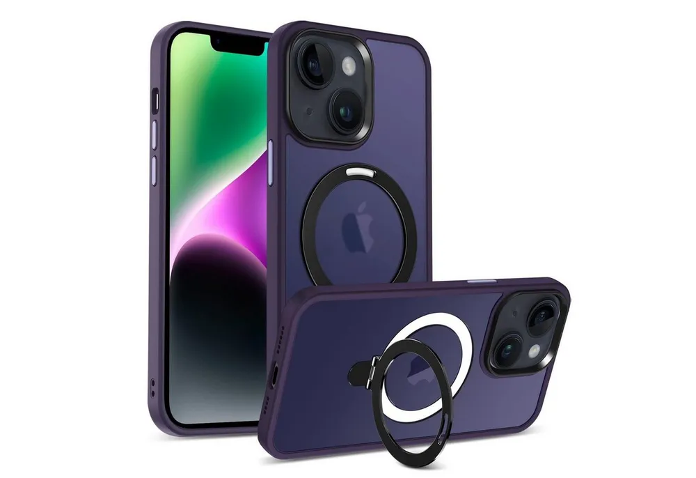 CoolGadget Handyhülle Hybrid Luxury Handy Case für iPhone 15 6,1 Zoll, Hülle Massiv Metallring aufklappbar Schutzhülle für Magsafe Zubehör