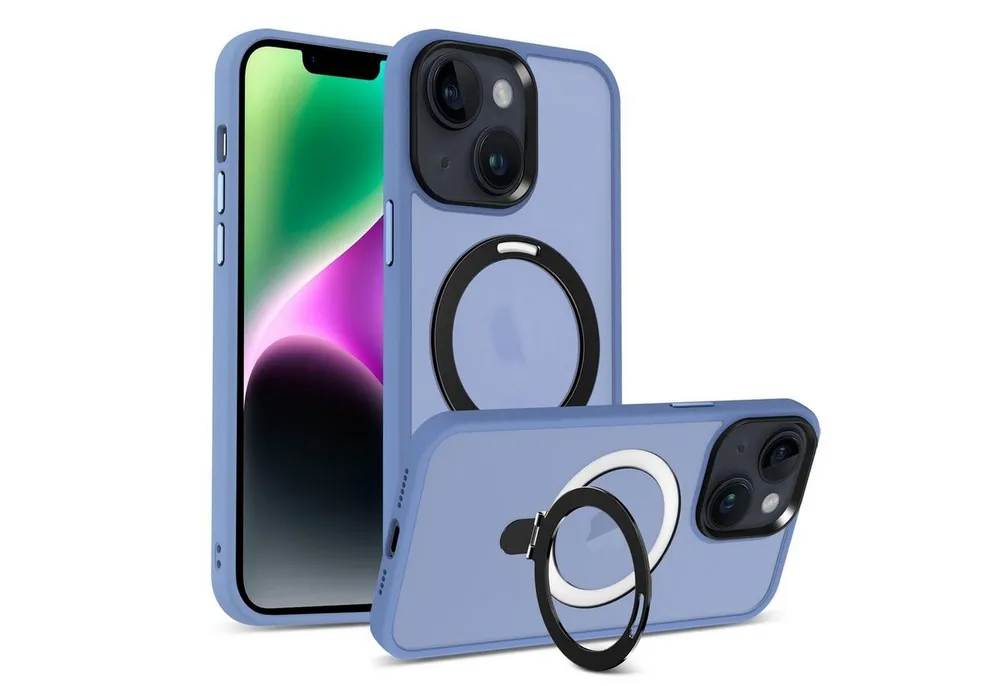 CoolGadget Handyhülle Hybrid Luxury Handy Case für iPhone 14 6,1 Zoll, Hülle Massiv Metallring aufklappbar Schutzhülle für Magsafe Zubehör
