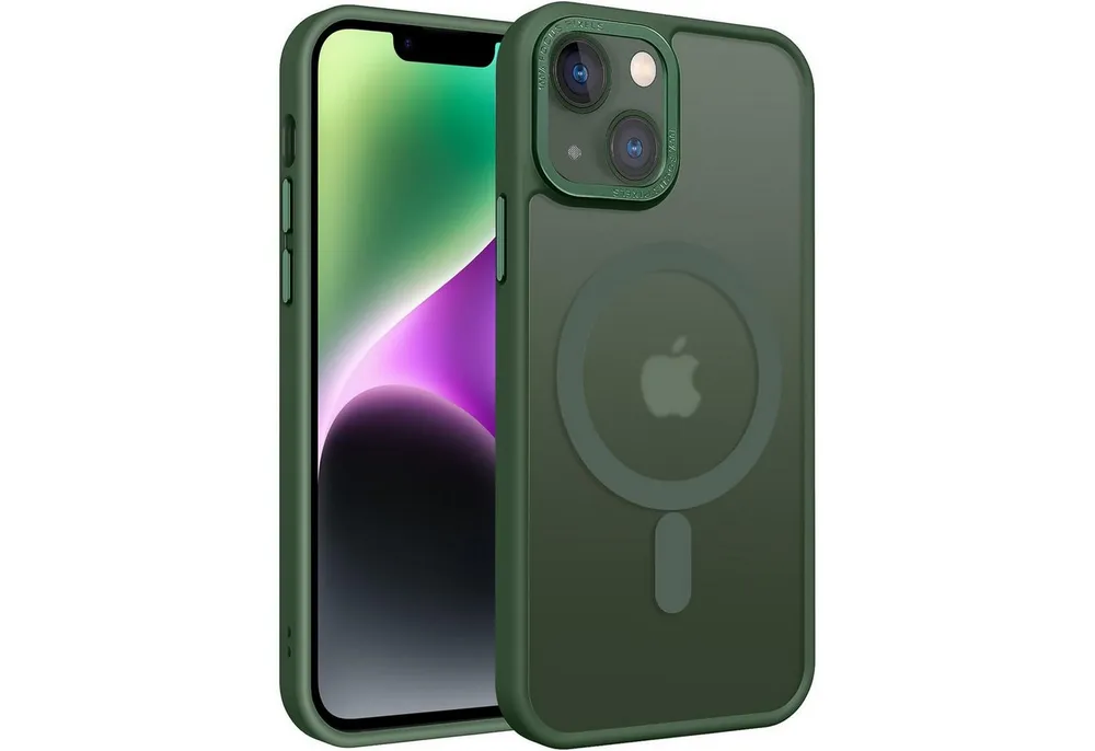 CoolGadget Handyhülle Magnet Hülle für iPhone 14 Schutzhülle mit Metall Kamerarahmen 6,1 Zoll, magnetisches Schutzcase Matt Stoßfest kompatibel mit Magsafe Zubehör