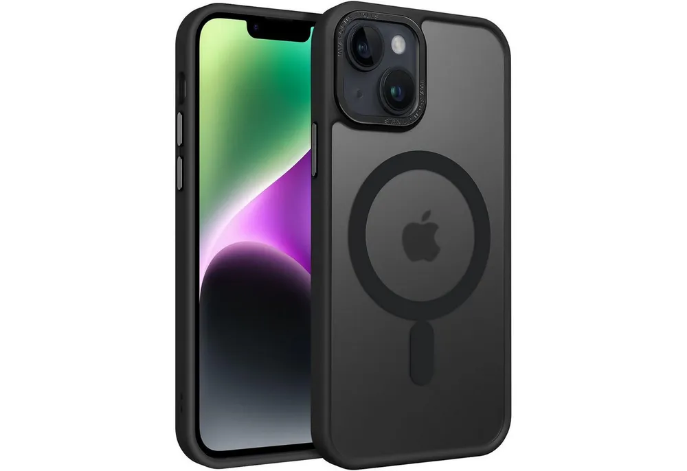 CoolGadget Handyhülle Magnet Hülle für iPhone 14 Schutzhülle mit Metall Kamerarahmen 6,1 Zoll, magnetisches Schutzcase Matt Stoßfest kompatibel mit Magsafe Zubehör