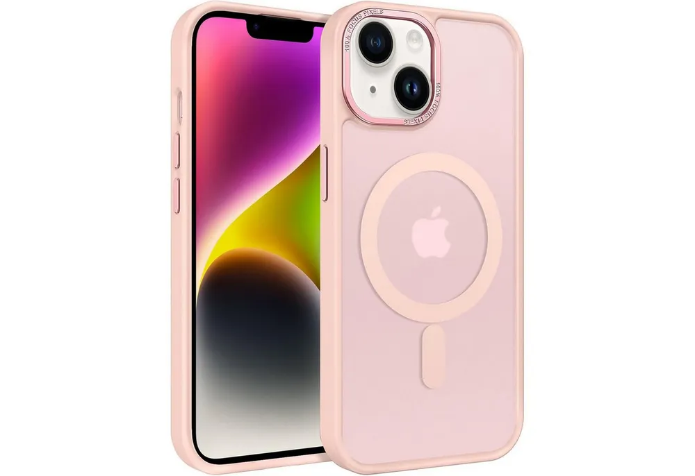 CoolGadget Handyhülle Magnet Hülle für iPhone 14 Schutzhülle mit Metall Kamerarahmen 6,1 Zoll, magnetisches Schutzcase Matt Stoßfest kompatibel mit Magsafe Zubehör
