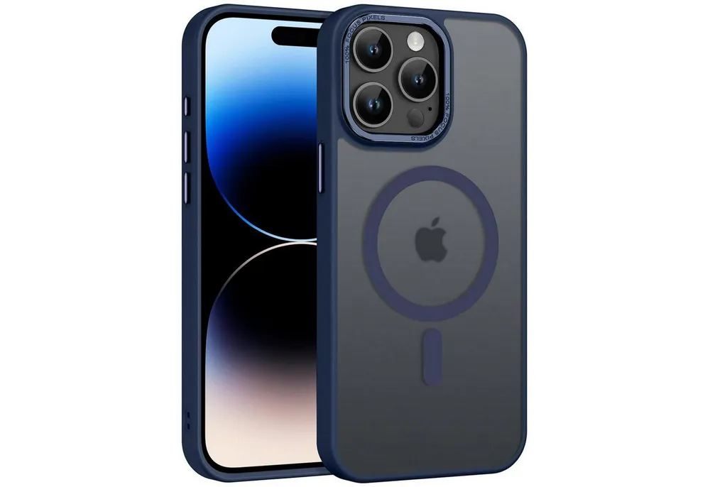 CoolGadget Handyhülle Magnet Hülle für iPhone 14 Pro Schutzhülle mit Metall Kamerarahmen 6,1 Zoll, magnetisches Schutzcase Matt Stoßfest kompatibel mit Magsafe Zubehör
