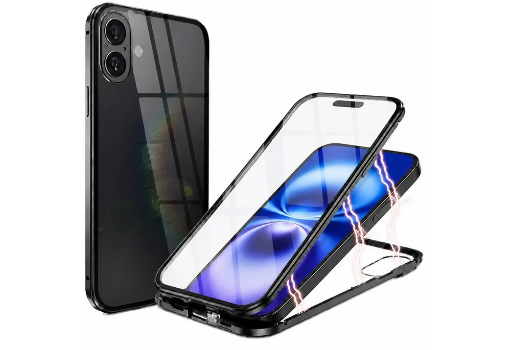 CoolGadget Handyhülle Metall Magnet Handy Case für Apple iPhone 17 6,3 Zoll, Hülle 360 Grad Schutz Cover Gehärtetes Glas für iPhone 17