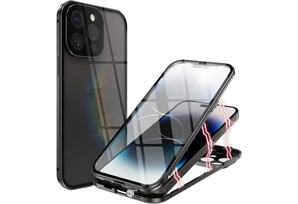 CoolGadget Handyhülle Metall Magnet Handy Case für Apple iPhone 14 Pro 6,1 Zoll, Hülle 360 Grad Schutz Cover Gehärtetes Glas für iPhone 14 Pro