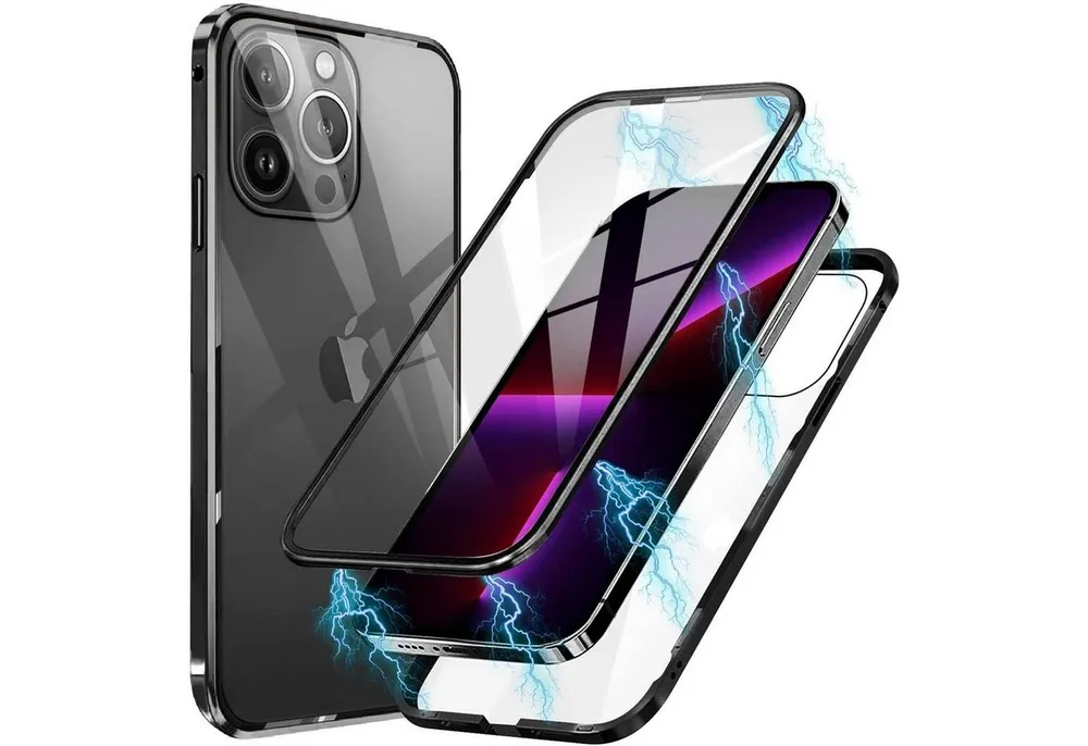 CoolGadget Handyhülle Metall Magnet Handy Case für Apple iPhone 13 Pro 6,1 Zoll, Hülle 360 Grad Schutz Cover Gehärtetes Glas für iPhone 13 Pro