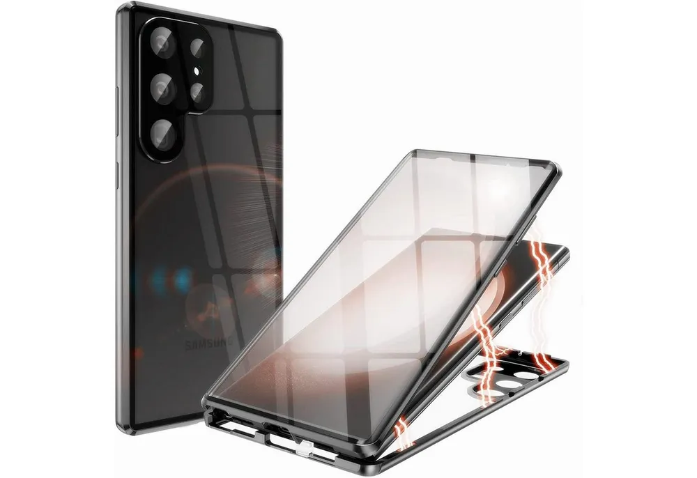 CoolGadget Handyhülle Metall Magnet Handy Case für Samsung Galaxy S23 Ultra 6,8 Zoll, Hülle 360 Grad Schutz Cover Gehärtetes Glas für Samsung S23 Ultra 5G