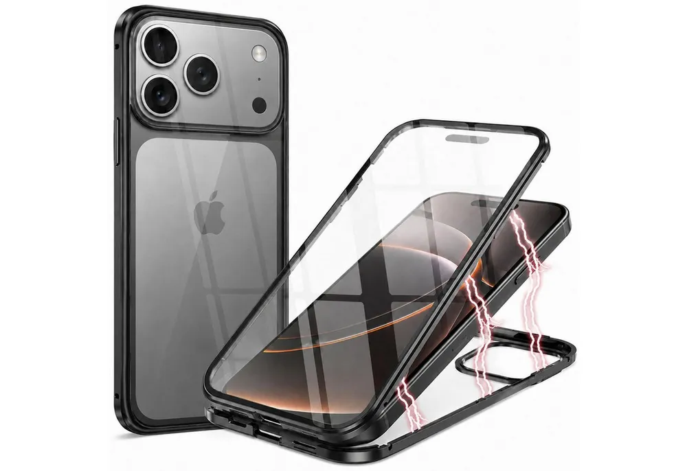 CoolGadget Handyhülle Metall Magnet Handy Case für Apple iPhone 17 Pro Max 6,9 Zoll, Hülle 360 Grad Schutz Cover Gehärtetes Glas für iPhone 17 Pro Max