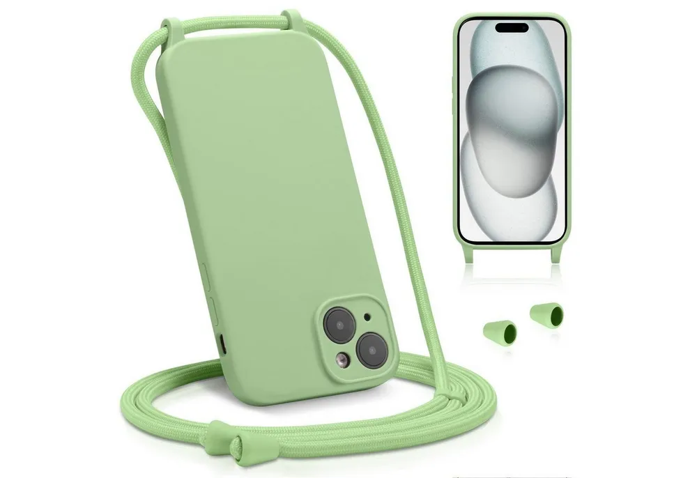 CoolGadget Handyhülle Premium Handyhülle mit verstellbarer Handykette für iPhone 15 Plus, Hülle zum Umhängen Kette inkl. 2x Displayschutzfolie aus Glas