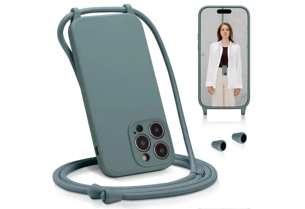 CoolGadget Handyhülle Premium Handyhülle mit verstellbarer Handykette für iPhone 14 Pro, Hülle zum Umhängen Kette inkl. 2x Displayschutzfolie aus Glas