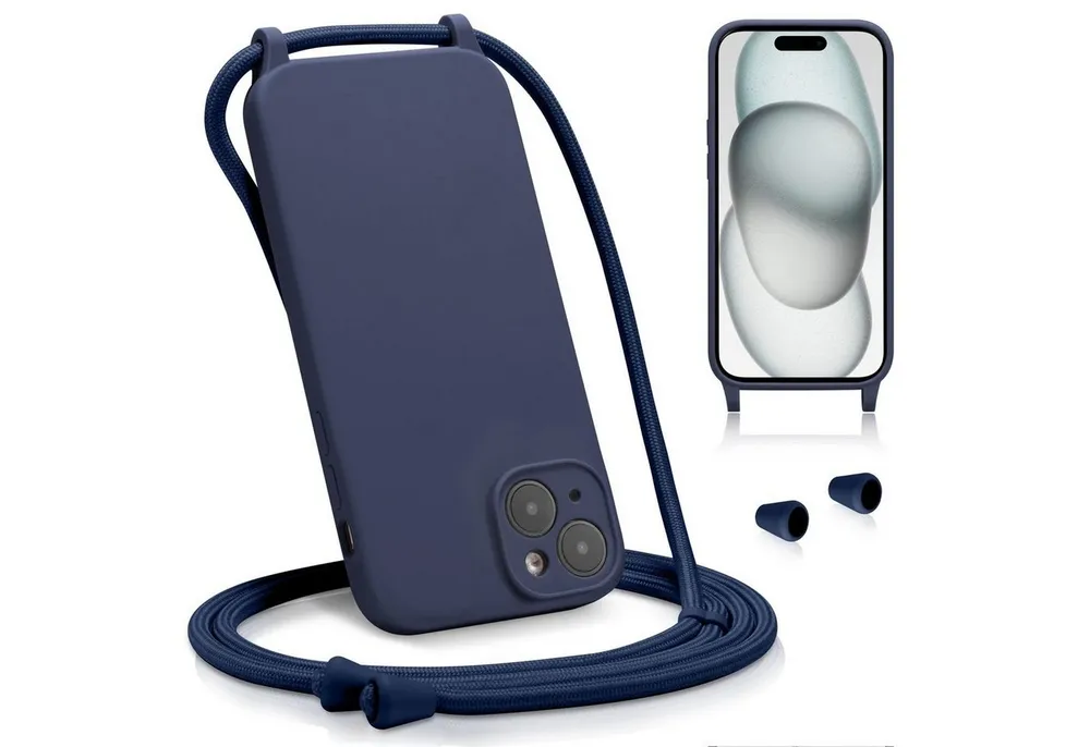 CoolGadget Handyhülle Premium Handyhülle mit verstellbarer Handykette für iPhone 15, Hülle zum Umhängen Kette inkl. 2x Displayschutzfolie aus Glas