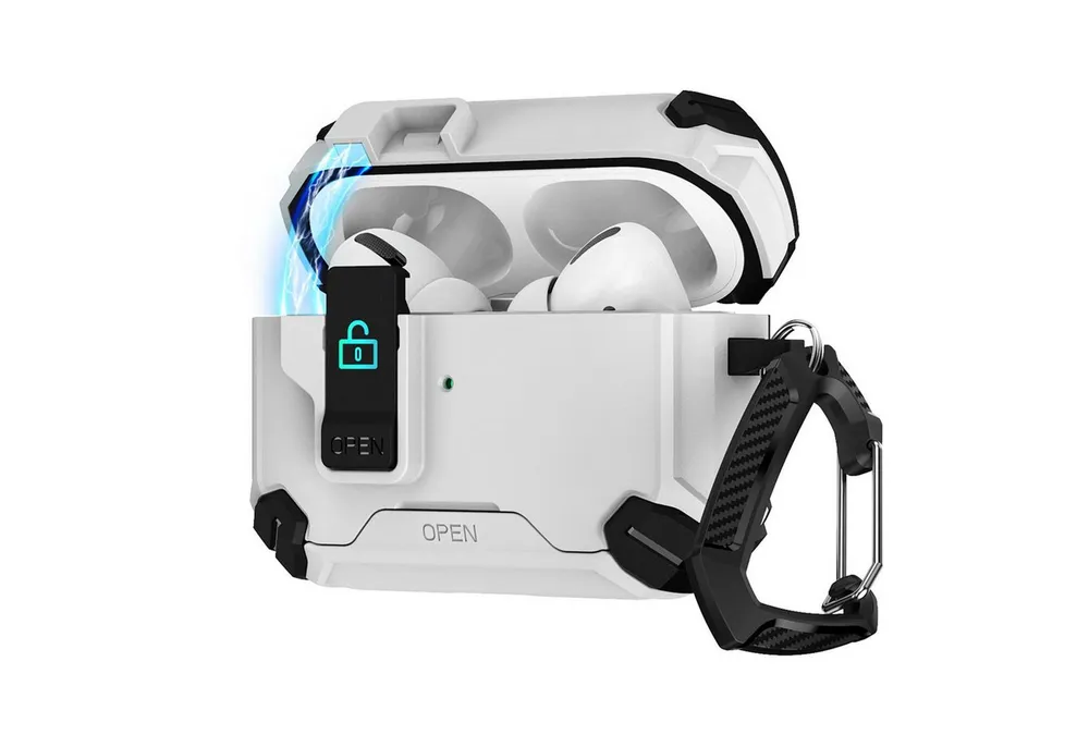 CoolGadget Kopfhörer-Schutzhülle Defender Hülle für AirPods Pro 1 / Pro 2 magnetisch mit Karabiner, 360° Full-Body Case Schutzhülle Handy Standfunktion magnetisch ladbar