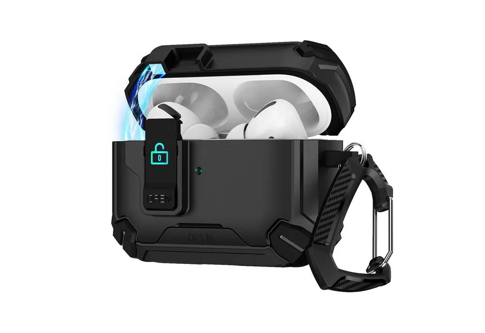 CoolGadget Kopfhörer-Schutzhülle Defender Hülle für Apple AirPods Pro 3 magnetisch mit Karabiner, 360° Full-Body Case Schutzhülle Handy Standfunktion magnetisch ladbar