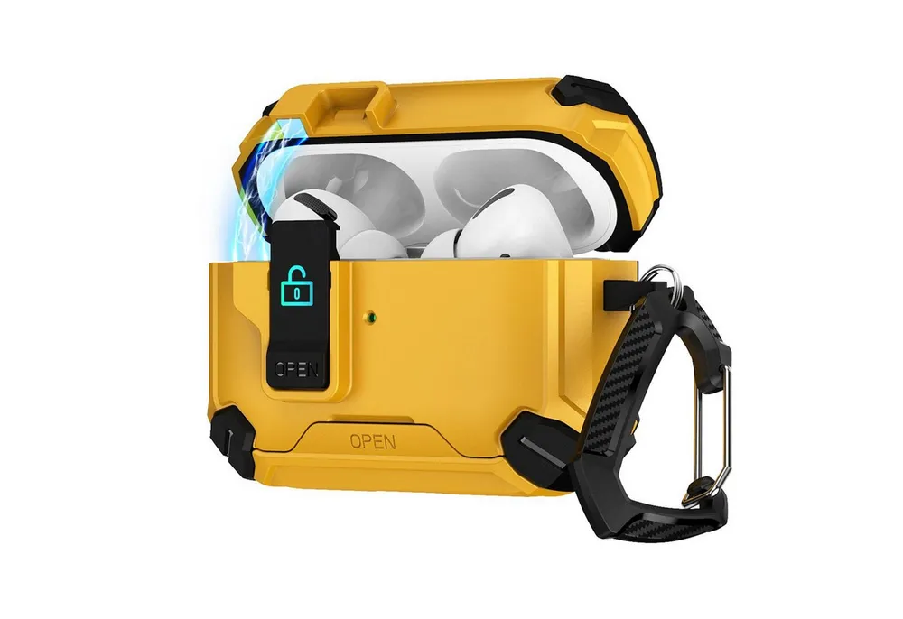 CoolGadget Kopfhörer-Schutzhülle Defender Hülle für Apple AirPods Pro 3 magnetisch mit Karabiner, 360° Full-Body Case Schutzhülle Handy Standfunktion magnetisch ladbar