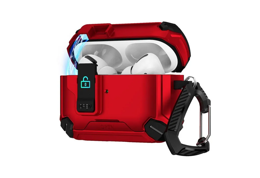 CoolGadget Kopfhörer-Schutzhülle Defender Hülle für Apple AirPods Pro 3 magnetisch mit Karabiner, 360° Full-Body Case Schutzhülle Handy Standfunktion magnetisch ladbar