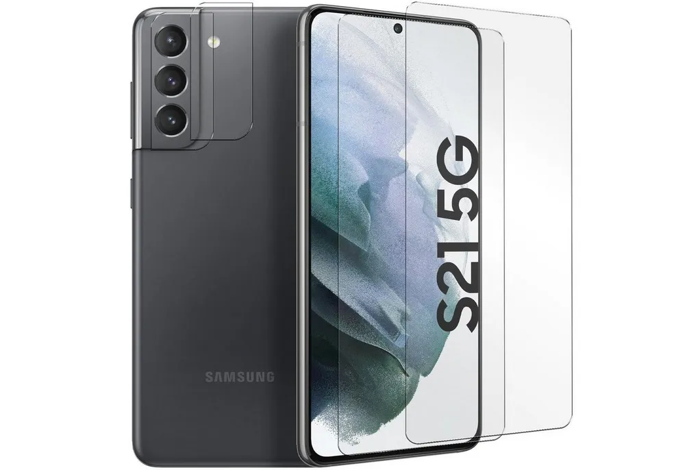 CoolGadget Schutzfolie Panzerfolie für Samsung S21, (Spar-Set 4in1, 2x Displayschutz, 2x Kameraschutz), Panzerglas Schutzfolie für Samsung Galaxy S21 Folie