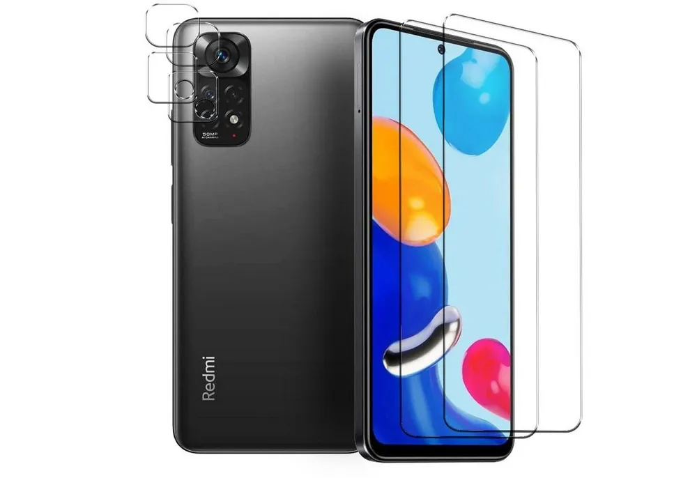 CoolGadget Schutzfolie Panzerfolie für Xiaomi Redmi Note 11, (Spar-Set 4in1, 2x Displayschutz, 2x Kameraschutz), Panzerglas Schutzfolie für Redmi Note 11 Folie