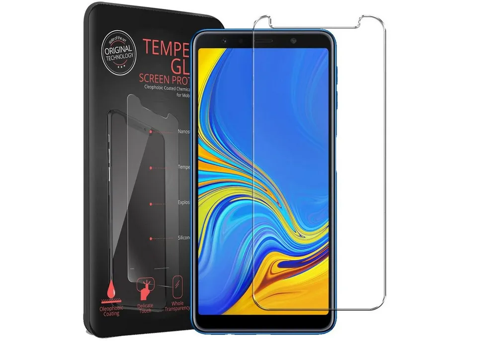 CoolGadget Schutzfolie Panzerfolie für Samsung Galaxy A7 2018, (9H Härtegrad, 2x Schutzglas, 1xReinigungset), Displayfolie Panzer Schutzfolie 2 Stück für Samsung A7 2018 Glas Folie