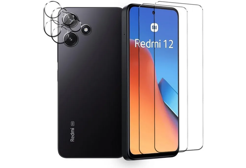 CoolGadget Schutzfolie Panzerfolie für Xiaomi Redmi 12 4G, (Spar-Set 4in1, 2x Displayschutz, 2x Kameraschutz), Panzerglas Schutzfolie für Redmi 12 4G Folie