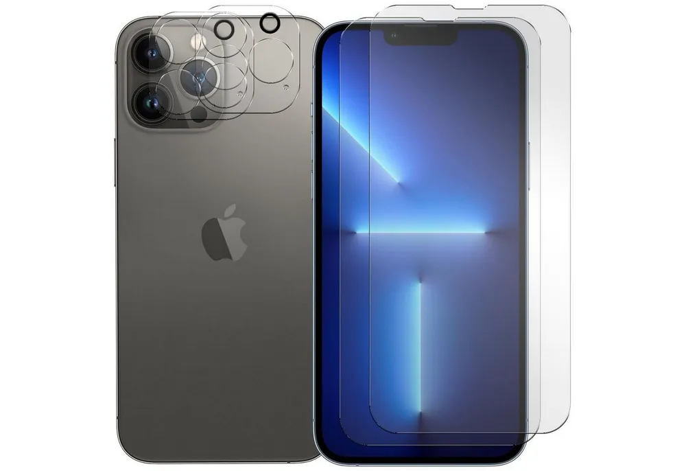 CoolGadget Schutzfolie Panzerfolie für iPhone 13 Pro, (Spar-Set 4in1, 2x Displayschutz, 2x Kameraschutz), Panzerglas Schutzfolie für Apple iPhone 13 Pro Folie
