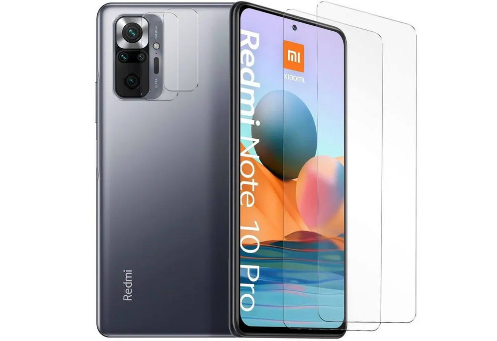 CoolGadget Schutzfolie Panzerfolie für Xiaomi Redmi Note 10 Pro, (Spar-Set 4in1, 2x Displayschutz, 2x Kameraschutz), Panzerglas Schutzfolie für Redmi Note 10 Pro Folie