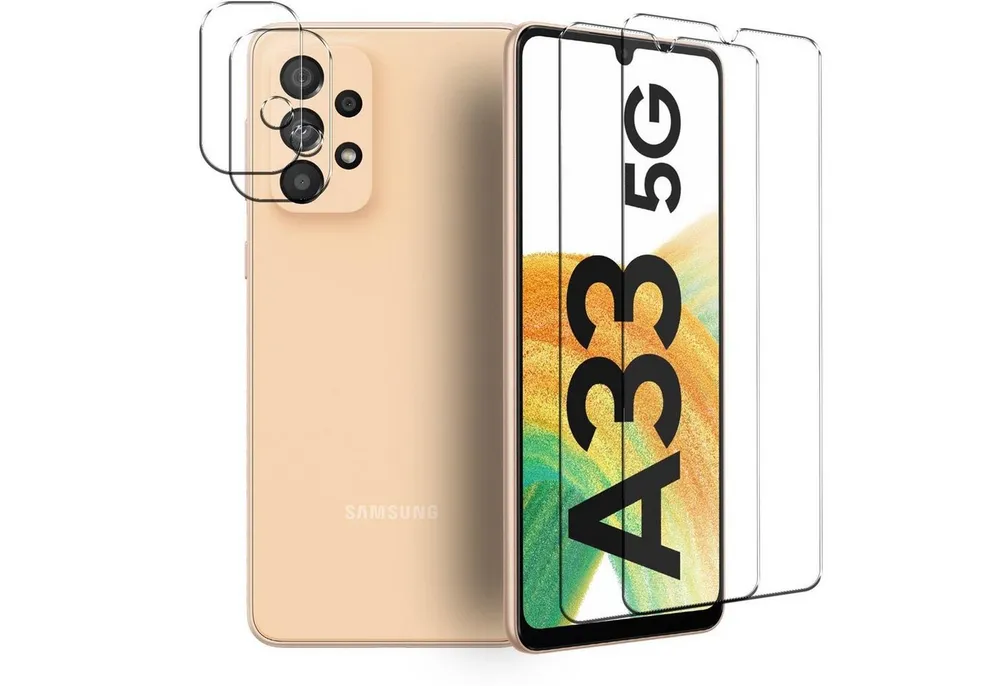 CoolGadget Schutzfolie Panzerfolie für Samsung Galaxy A33 5G, (Spar-Set 4in1, 2x Displayschutz, 2x Kameraschutz), Panzerglas Schutzfolie für Samsung Galaxy A33 5G Folie