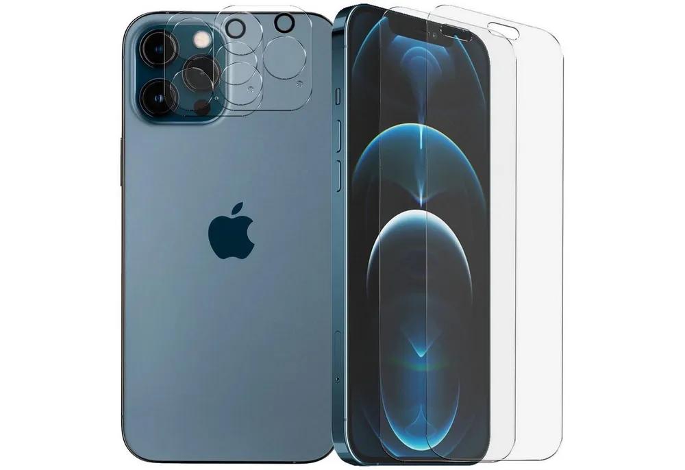 CoolGadget Schutzfolie Panzerfolie für iPhone 12 Pro, (Spar-Set 4in1, 2x Displayschutz, 2x Kameraschutz), Panzerglas Schutzfolie für Apple iPhone 12 Pro Folie